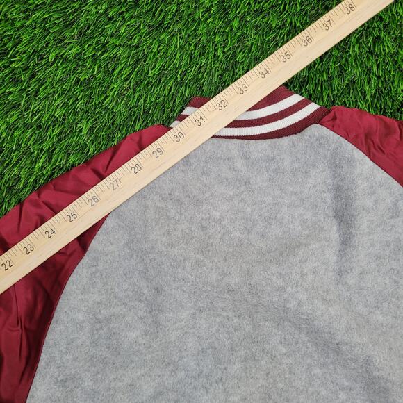 Vintage 80s Chalk-Line Varsity Jacket M/L 24x23 Sherpa-Lined Gray Maroon Retro - Picture 3 of 13